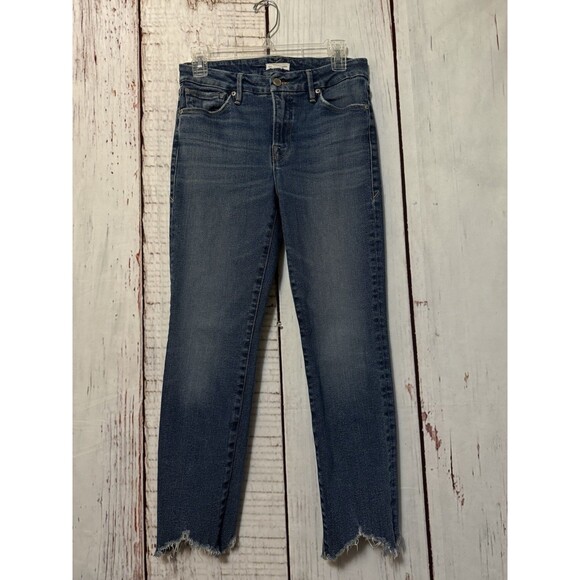 Good American Good Legs Cigarette Jeans Crop Distressed Hem Size 2/26 BLUE842 - Picture 1 of 9